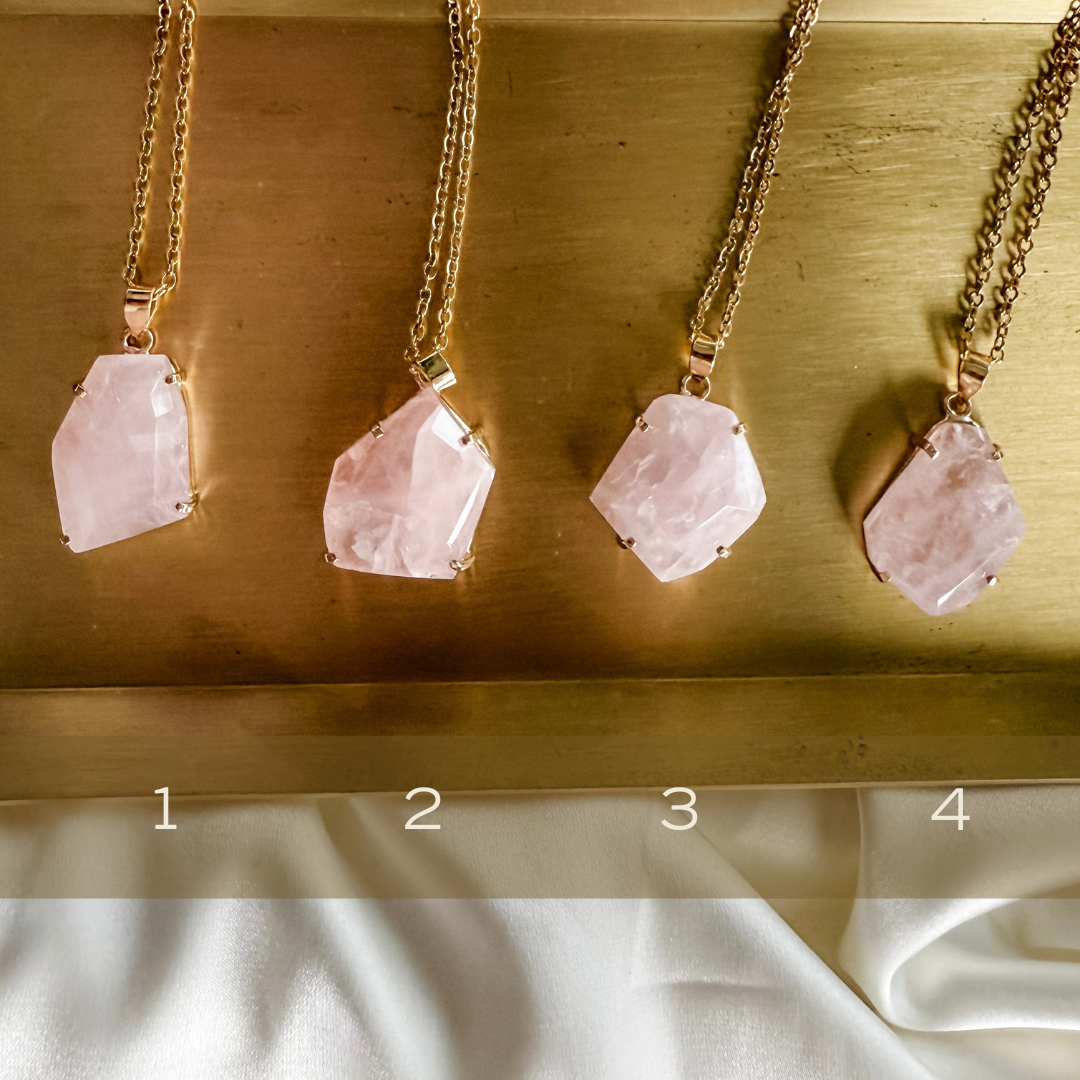 rose quartz necklace - gold