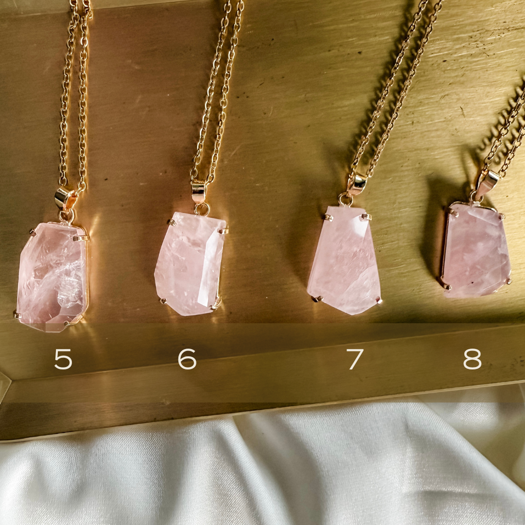 rose quartz necklace - gold