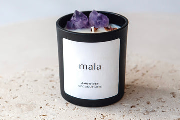 crystal infused amethyst candle - coconut lime