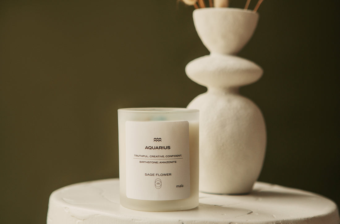 zodiac series - crystal infused candle - aquarius