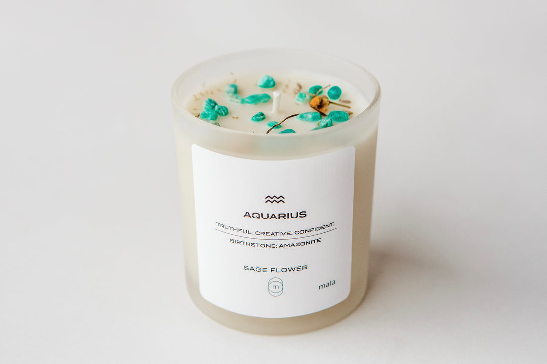 zodiac series - crystal infused candle - aquarius