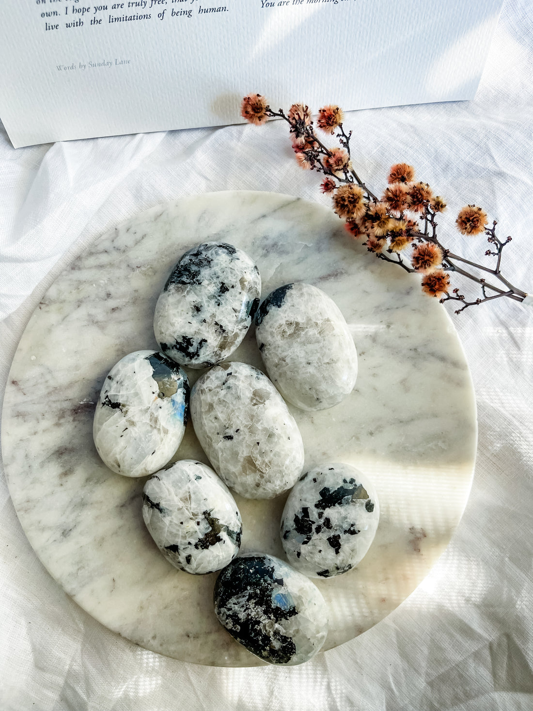 rainbow moonstone palm stone