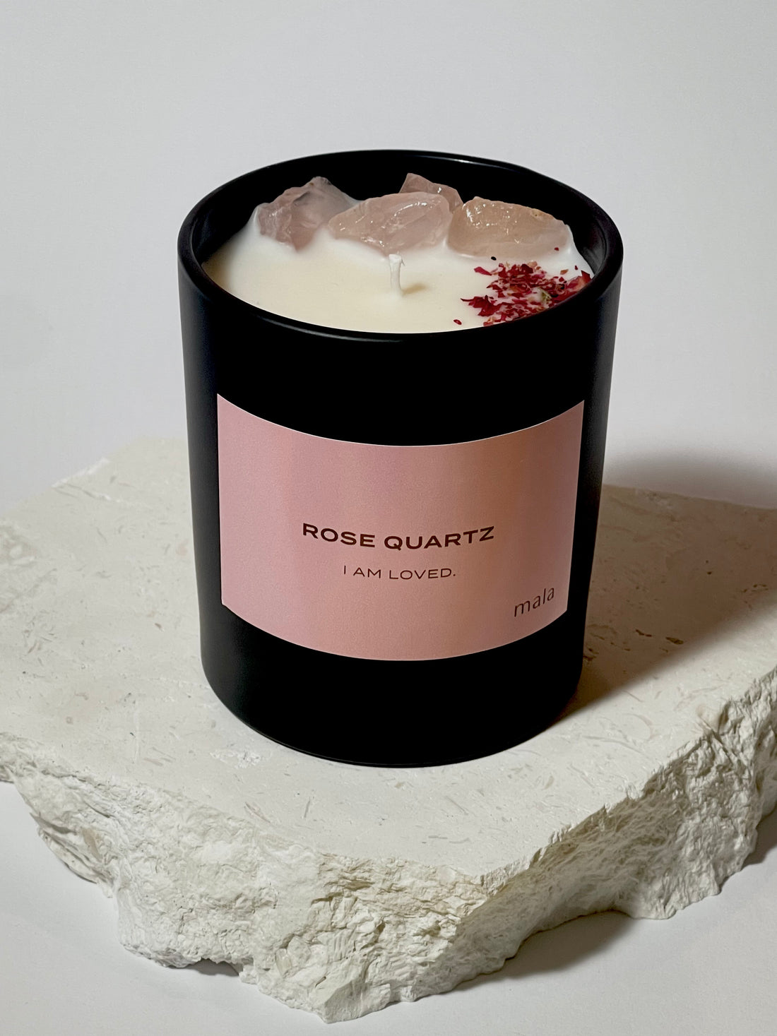 crystal infused rose quartz candle