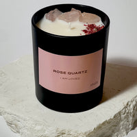 crystal infused rose quartz candle