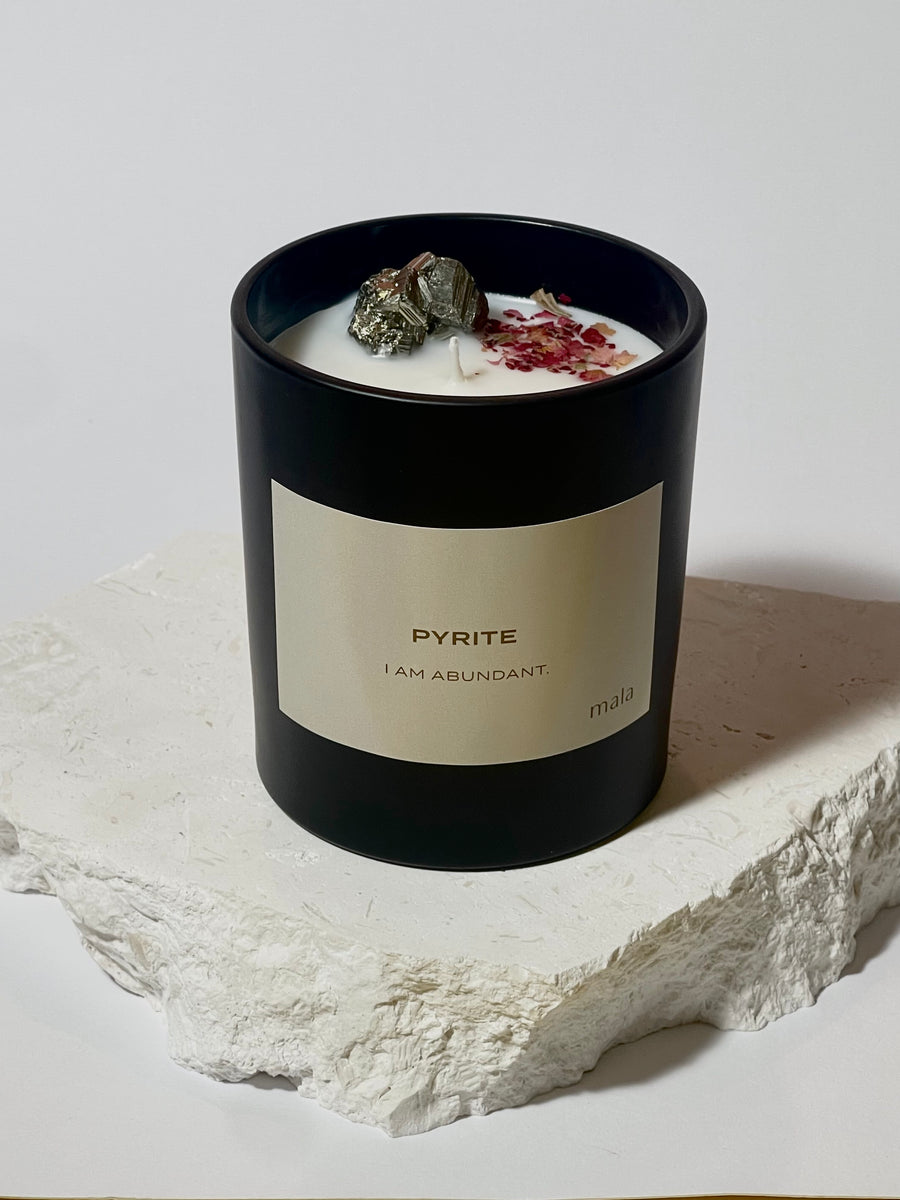 crystal infused pyrite candle