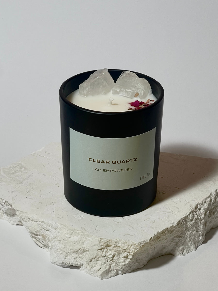 crystal infused clear quartz candle