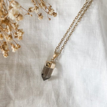smoky quartz necklace - gold