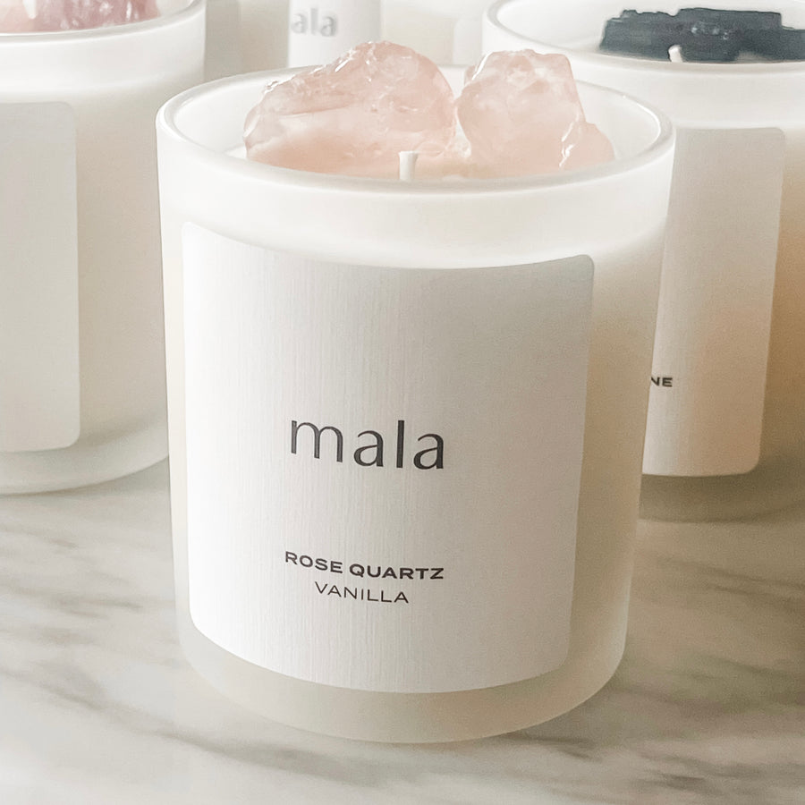 crystal infused rose quartz candle - vanilla