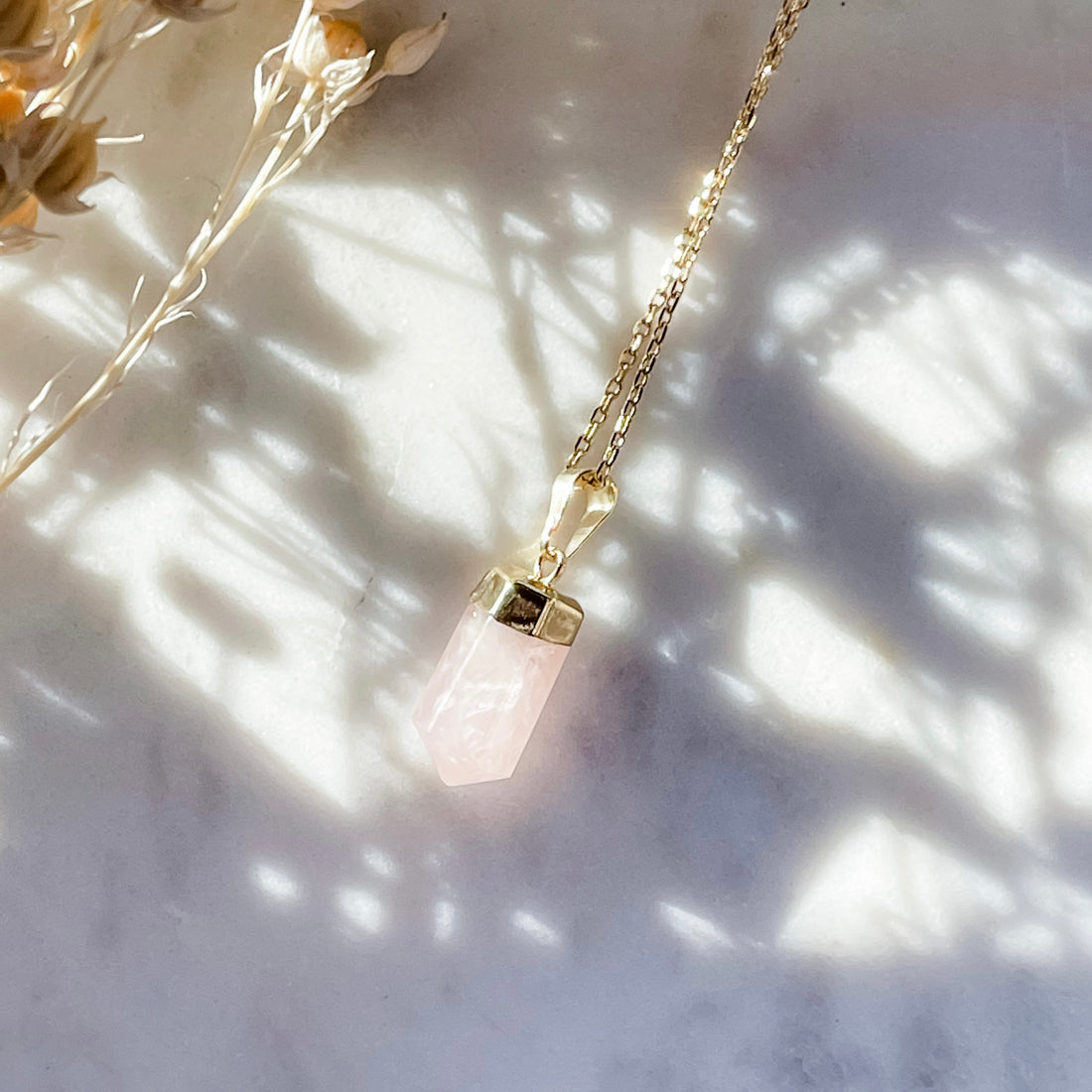 rose quartz necklace - gold