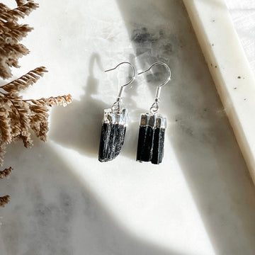 black tourmaline earrings - silver