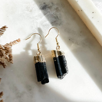 black tourmaline earrings - gold