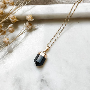 black obsidian necklace - gold